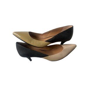 Calvin Klein Womens‎ Two-Tone Pointed-Toe Kitten Heel Pumps US 9.5 Black & Beige